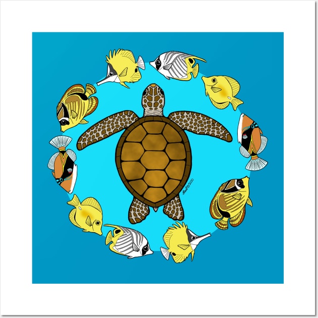 Sea Turtle and Fish Wall Art by HonuHoney